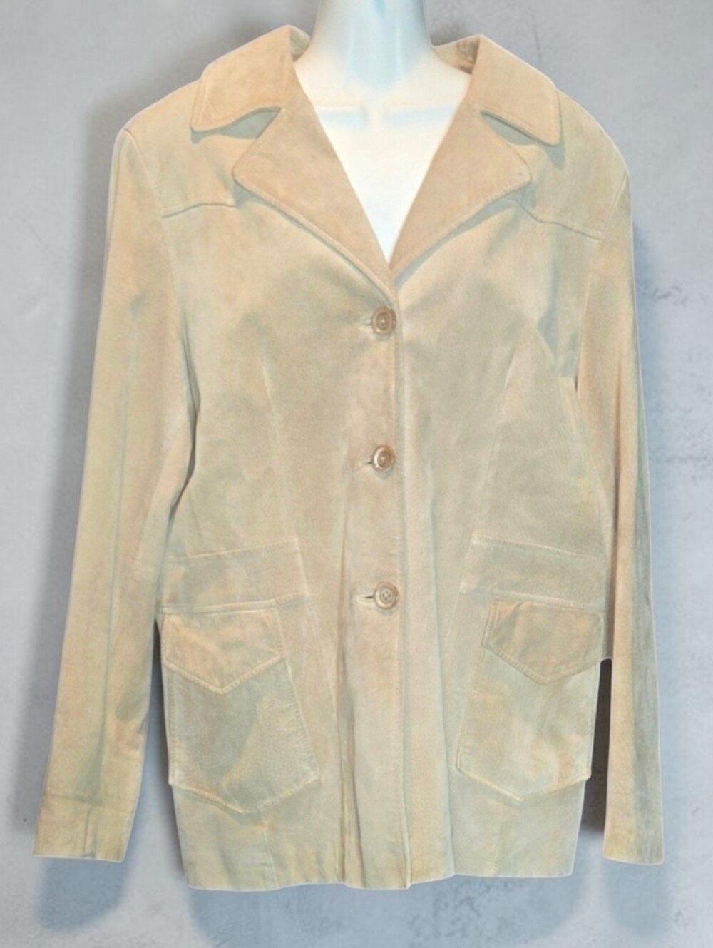 Mossimo Light Beige Genuine Leather Shell Button-Front Blazer Jacket